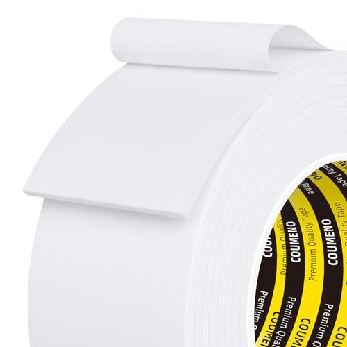 COUMENO EVA Einseitig Dichtungsband Selbstklebend 50 mm x 3m Weißes Kompriband & Moosgummi Selbstklebend, Fenster Dichtungsband und Isolierband, Winddicht Dichtband für Türen/Fenster Lücken Rissen von COUMENO