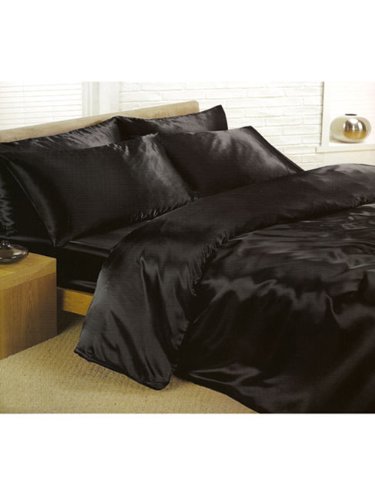 Black Satin Super King Size Duvet Cover & Fitted Sheet Set by Country Club von COUNTRY CLUB