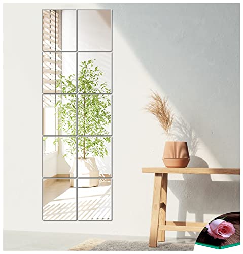 COUXILY 15x23cm Rechteck Selbstklebende Spiegel HD Rahmenlos Spiegel Fliesen Spiegel Wandaufkleber für Haus Schlafzimmer (Feines Mahlen, 10 Stück) von COUXILY
