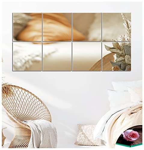 COUXILY 20.5x20.5cm Quadrat Selbstklebende Spiegel HD Rahmenlos Spiegel Fliesen Spiegel Wandaufkleber für Haus Schlafzimmer (Feines Mahlen, 8 Stück) von COUXILY