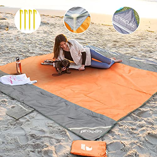 COVACURE Picknickdecke Stranddecke Strandmatte Campingdecke, 210 x 200 cm Wasserdicht, Sanddicht, 0.38kg Ultraleicht & Kompakt für Strand, Camping, Wandern, Picknick (Orange) von COVACURE