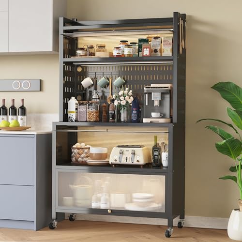 COVAODQ Küchen-Bäcker-Regal mit Klapptür, 5-stöckiger Mikrowellen-Ständer mit Stecktafel, Zubehör für Garage, Speisekammer, Zuhause, Küche COVAODQ Küchen-Bäcker-Regal mit Klapptür, 5-stöckiger Mikrowellen-Ständer mit Stecktafel, Zubehör für Garage, Speisekammer, Zuhause, Küche von COVAODQ