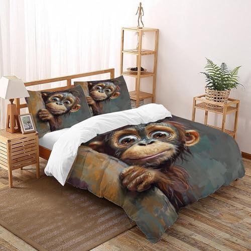 COVDKIDF Affen-Baumstamm Bettwäsche Set 3 Teilig Für Jungen Und Mädchen 3D-Digitaldruck Animal Theme Wildlife Microfaser Mit Reißverschluss Und Kissenbezug Super King（260x220cm） von COVDKIDF