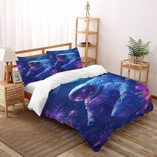 COVDKIDF Astronaut Bettwäsche-Sets 3 Teilig Für Jungen Und Mädchen 3D-Digitaldruck Starry Sky Theme Microfaser Mit Reißverschluss Und Kissenbezug Double（200x200cm） von COVDKIDF