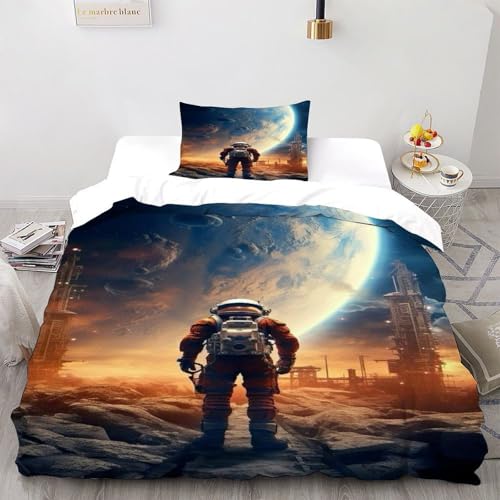 COVDKIDF Astronaut Erde Bettbezug Kinderbettwäsche-Set Reißverschluss Mit Kissenbezug Starry Sky Theme Betten Set Für Jugendliche Kinder Schlafzimmer Single（135x200cm） von COVDKIDF