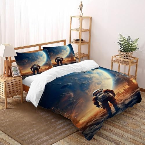 COVDKIDF Astronaut Erde Bettbezug-Set 3 Teilig Für Jungen Und Mädchen 3D Druck Starry Sky Theme Weiche Mikrofaser Und Kissenbezug Mit Reißverschluss Double（200x200cm） von COVDKIDF