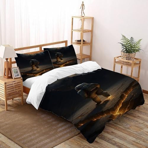 COVDKIDF Astronaut Erde Bettbezug Set 3 Teilig Kinderbettwäsche Mit Kissenbezug Starry Sky Theme Betten Set Für Jugendliche Kinder Schlafzimmer Double（200x200cm） von COVDKIDF
