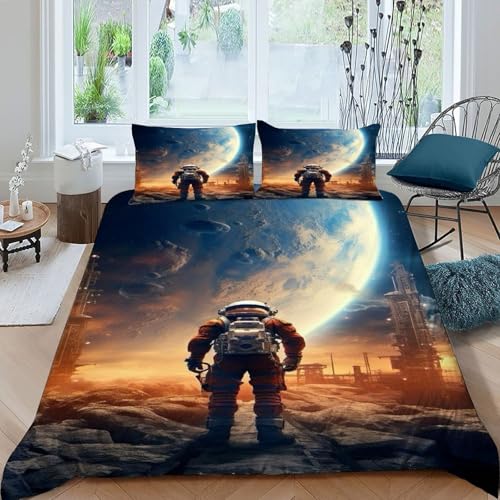 COVDKIDF Astronaut Erde Bettbezug Set 3-teilig Starry Sky Theme Kinderbettwäsche-Set Mit Kissenbezug Betten Set Für Jungen Und Mädchen,Kinder King（220x240cm） von COVDKIDF