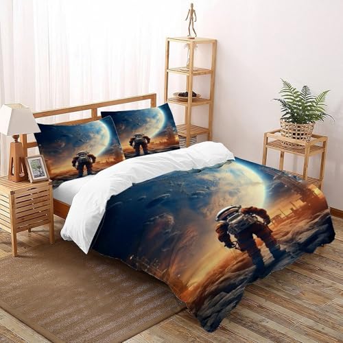 COVDKIDF Astronaut Erde Bettwäsche Set 3-teilig Mit Reißverschluss Kissenbezug Betten Set Starry Sky Theme Für Jugendliche Kinder Schlafzimmer Super King（260x220cm） von COVDKIDF