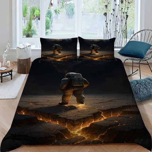 COVDKIDF Astronaut Erde Bettwäsche-Sets 3 Teilig Für Jungen Und Mädchen 3D-Digitaldruck Starry Sky Theme Weiche Mikrofaser Mit Reißverschluss Und Kissenbezug King（220x240cm） von COVDKIDF