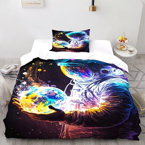 COVDKIDF Astronaut Erde Bettwäsche Starry Sky Theme Kinderbettwäsche-Set 2-teilig Mit Kissenbezügen Betten Set Für Jungen Und Mädchen,Kinder Single（135x200cm） von COVDKIDF