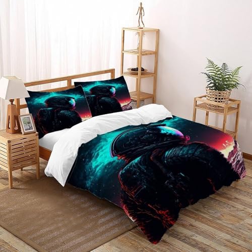 COVDKIDF Astronaut Galaxy Bettbezug-Set 3 Teilig Für Jungen Und Mädchen 3D-Digitaldruck Starry Sky Theme Weiche Mikrofaser Mit Reißverschluss Und Kissenbezug Super King（260x220cm） von COVDKIDF