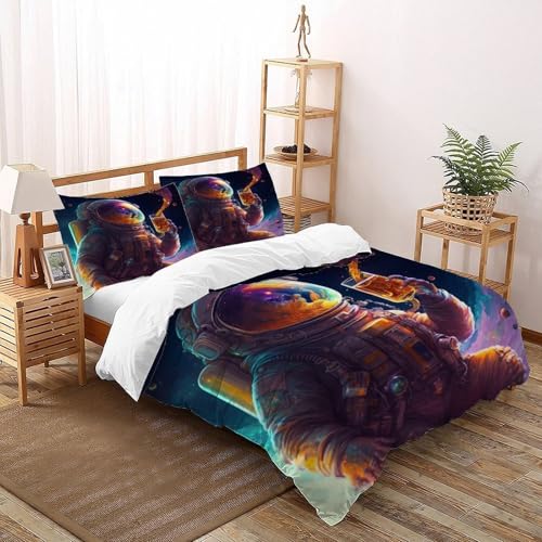COVDKIDF Astronaut Getränk Bettwäsche-Sets Starry Sky Theme Kinderbettwäsche-Set Reißverschluss Mit Kissenbezug Für Jugendliche Kinder Schlafzimmer Double（200x200cm） von COVDKIDF