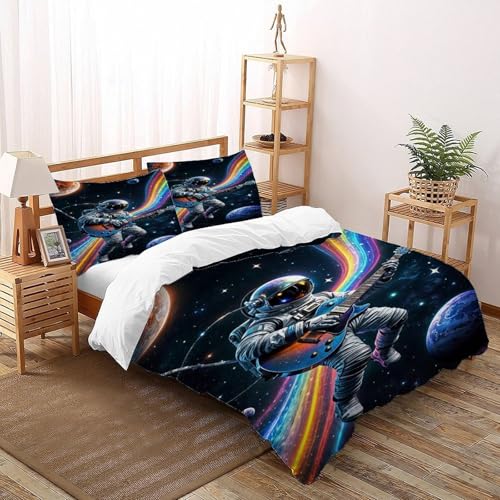 COVDKIDF Astronaut Gitarre Bettwäsche-Sets Starry Sky Theme Kinderbettwäsche-Set Reißverschluss Mit Kissenbezug Für Jugendliche Kinder Schlafzimmer Double（200x200cm） von COVDKIDF