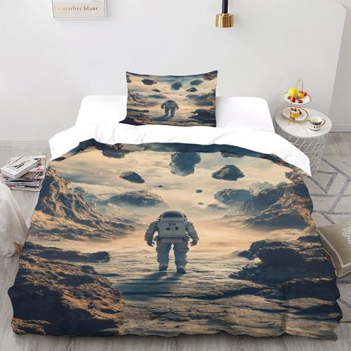 COVDKIDF Astronaut Meteorit Bettbezug Kinderbettwäsche Reißverschluss Mit Kissenbezug Betten Set Starry Sky Theme Für Jugendliche Kinder Schlafzimmer Single（135x200cm） von COVDKIDF