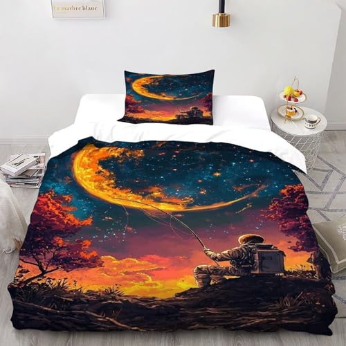 COVDKIDF Astronaut Mond Bettbezug-Set 3 Teilig Für Jungen Und Mädchen 3D-Digitaldruck Starry Sky Theme Weiche Mikrofaser Mit Reißverschluss Und Kissenbezug Single（135x200cm） von COVDKIDF