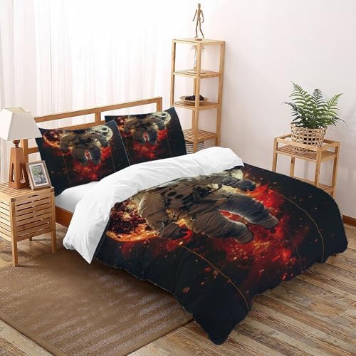 COVDKIDF Astronaut Mond Bettwäsche Set 3 Teilig Mit Reißverschluss Starry Sky Theme Kissenbezügen Mikrofaser Für Jungen Und Mädchen,Kinder Double（200x200cm） von COVDKIDF