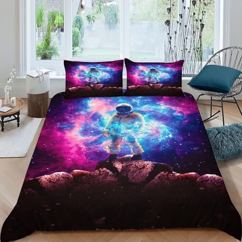 COVDKIDF Astronaut Nebel Bettwäsche Set 3-teilig Mit Reißverschluss Kissenbezug Betten Set Starry Sky Theme Für Jugendliche Kinder Schlafzimmer King（220x240cm） von COVDKIDF