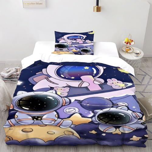 COVDKIDF Astronaut Star Bettwäsche-Sets 3 Teilig Für Jungen Und Mädchen 3D-Digitaldruck Starry Sky Theme Weiche Mikrofaser Mit Reißverschluss Und Kissenbezug Single（135x200cm） von COVDKIDF