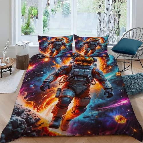 COVDKIDF Astronaut Universe Bettwäsche Set 3 Teilig Für Jungen Und Mädchen 3D-Digitaldruck Starry Sky Theme Microfaser Mit Reißverschluss Und Kissenbezug King（220x240cm） von COVDKIDF