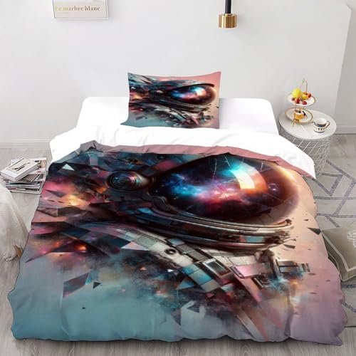 COVDKIDF Astronautenhelm Bettwäsche Set 3 Teilig Für Jungen Und Mädchen 3D-Digitaldruck Starry Sky Theme Microfaser Mit Reißverschluss Und Kissenbezug Single（135x200cm） von COVDKIDF