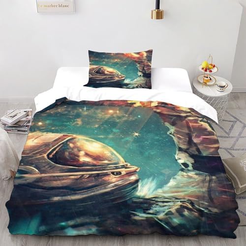 COVDKIDF Astronautenhelm Bettwäsche-Sets 3 Teilig Für Jungen Und Mädchen 3D-Digitaldruck Starry Sky Theme Weiche Mikrofaser Mit Reißverschluss Und Kissenbezug Single（135x200cm） von COVDKIDF