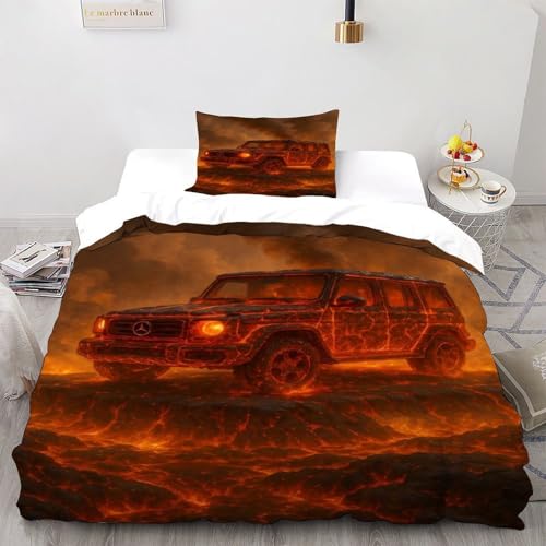 COVDKIDF Auto Lava Bettwäsche-Sets 3 Teilig Für Jungen Und Mädchen 3D-Digitaldruck Sports Theme Car Microfaser Mit Reißverschluss Und Kissenbezug Single（135x200cm） von COVDKIDF