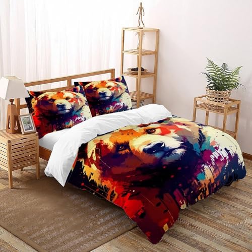 COVDKIDF Bär abstrakt Bettwäsche-Sets 3 Teilig Für Jungen Und Mädchen 3D-Digitaldruck Animal Theme Wildlife Microfaser Mit Reißverschluss Und Kissenbezug Double（200x200cm） von COVDKIDF