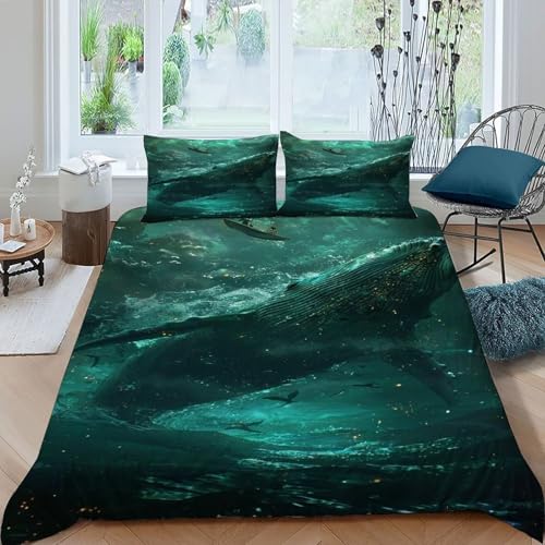 COVDKIDF Bettwäsche 3 Teilig Wal Boot Bettwäsche Animal Theme Marine Animal Bettbezüge King（220x240cm） Kissenbezüge Bettwäsche-Sets Polyester Mikrofaser Mit Reißverschluss von COVDKIDF