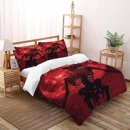 COVDKIDF Blutmond Skelett Bettbezug-Set 3 Teilig Für Jungen Und Mädchen 3D-Digitaldruck Gothic Themes Weiche Mikrofaser Mit Reißverschluss Und Kissenbezug Super King（260x220cm） von COVDKIDF