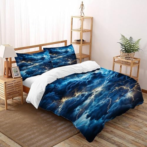 COVDKIDF Clouds Lightning Bettwäsche-Sets 3 Teilig Für Jungen Und Mädchen 3D-Digitaldruck Starry Sky Theme Weiche Mikrofaser Mit Reißverschluss Und Kissenbezug Double（200x200cm） von COVDKIDF