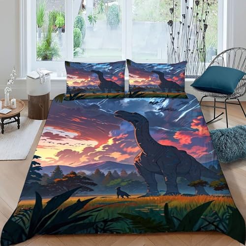 COVDKIDF Dinosaurierierier Blitz Bettwäsche-Sets 3 Teilig Für Jungen Und Mädchen 3D-Digitaldruck Animal Theme Microfaser Mit Reißverschluss Und Kissenbezug King（220x240cm） von COVDKIDF