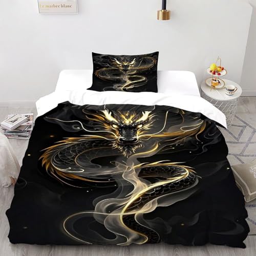 COVDKIDF Drachensmoke Bettbezug-Set 3 Teilig Für Jungen Und Mädchen 3D-Digitaldruck Animal Theme Weiche Mikrofaser Mit Reißverschluss Und Kissenbezug Single（135x200cm） von COVDKIDF
