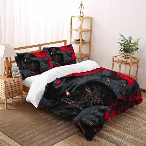 COVDKIDF Dunkle Gestalt Rotes Auge Bettwäsche Set 3 Teilig Für Jungen Und Mädchen 3D-Digitaldruck Gothic Themes Microfaser Mit Reißverschluss Und Kissenbezug Super King（260x220cm） von COVDKIDF