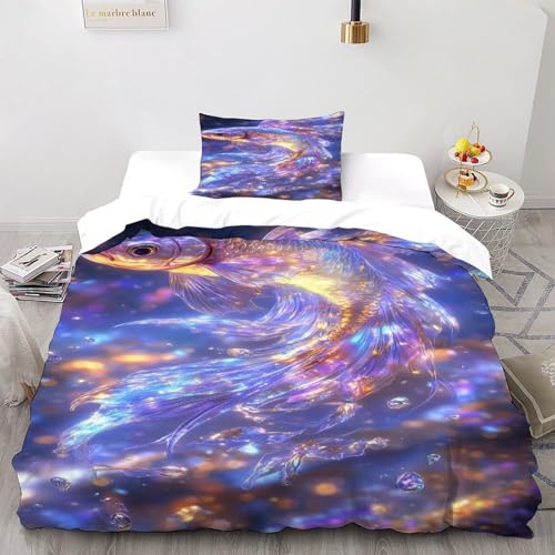 COVDKIDF Fisch Glitzern Bettwäsche-Sets 3 Teilig Für Jungen Und Mädchen 3D-Digitaldruck Animal Theme Marine Animal Microfaser Mit Reißverschluss Und Kissenbezug Single（135x200cm） von COVDKIDF