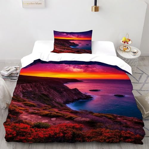COVDKIDF Galaxie Küste Bettbezug 2-teilig Kinderbettwäsche Mit Kissenbezügen Reißverschluss Landscape Illustration Betten Set Für Jungen Und Mädchen,Kinder Single（135x200cm） von COVDKIDF