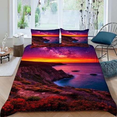 COVDKIDF Galaxie Küste Bettwäsche Set 3-teilig Mit Reißverschluss Kissenbezug Betten Set Landscape Illustration Für Jugendliche Kinder Schlafzimmer King（220x240cm） von COVDKIDF