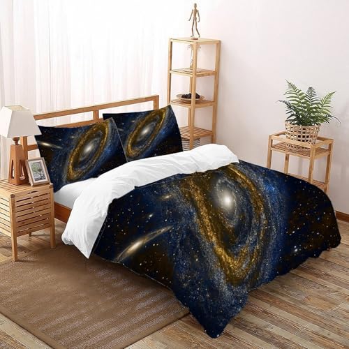 COVDKIDF Galaxie-Stern Bettbezug-Set 3 Teilig Für Jungen Und Mädchen 3D-Digitaldruck Starry Sky Theme Weiche Mikrofaser Mit Reißverschluss Und Kissenbezug Super King（260x220cm） von COVDKIDF