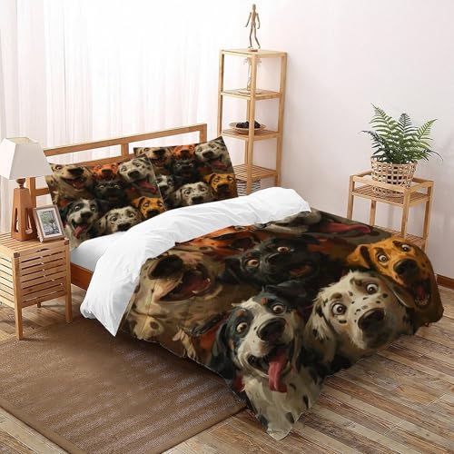COVDKIDF Hundeausdruck Bettwäsche-Sets 3 Teilig Für Jungen Und Mädchen 3D-Digitaldruck Animal Theme Domestic Animals Microfaser Mit Reißverschluss Und Kissenbezug Super King（260x220cm） von COVDKIDF