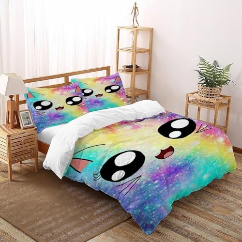 COVDKIDF Katzen-Galaxie Bettwäsche-Sets 3 Teilig Für Jungen Und Mädchen 3D-Digitaldruck Gothic Themes Weiche Mikrofaser Mit Reißverschluss Und Kissenbezug Double（200x200cm） von COVDKIDF