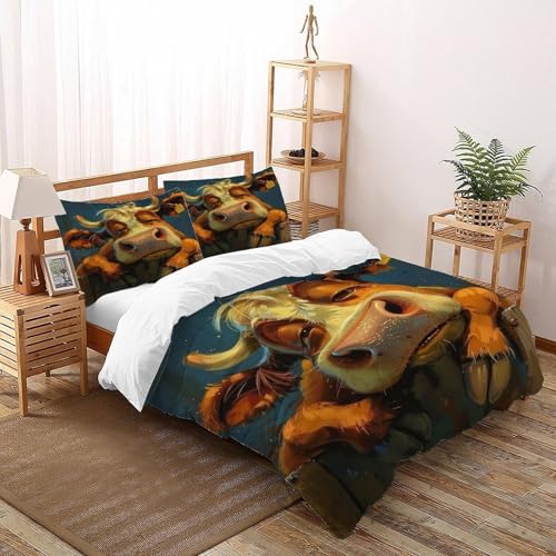 COVDKIDF Kuh-Zaun Bettwäsche Kinderbettwäsche-Set Reißverschluss Mit Kissenbezügen Animal Theme Domestic Animals Betten Set Für Jungen Und Mädchen,Kinder Double（200x200cm） von COVDKIDF