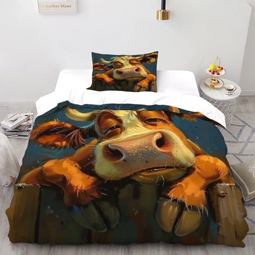 COVDKIDF Kuh-Zaun Bettwäsche Set 2-teilig Animal Theme Domestic Animals Kinderbettwäsche-Set Reißverschluss Mit Kissenbezug Für Jugendliche Kinder Schlafzimmer Single（135x200cm） von COVDKIDF