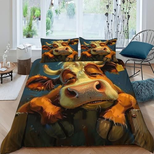 COVDKIDF Kuh-Zaun Bettwäsche Set 3-teilig Animal Theme Domestic Animals Kinderbettwäsche Mit Kissenbezügen Betten Set Für Jugendliche Kinder Schlafzimmer King（220x240cm） von COVDKIDF
