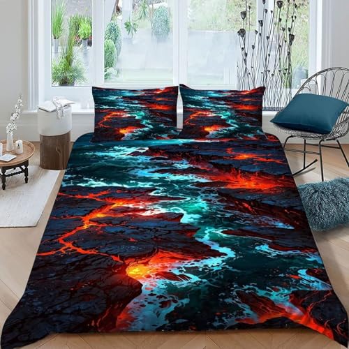 COVDKIDF Lava-Meer Bettwäsche Set 3 Teilig Für Jungen Und Mädchen 3D-Digitaldruck Starry Sky Theme Microfaser Mit Reißverschluss Und Kissenbezug King（220x240cm） von COVDKIDF