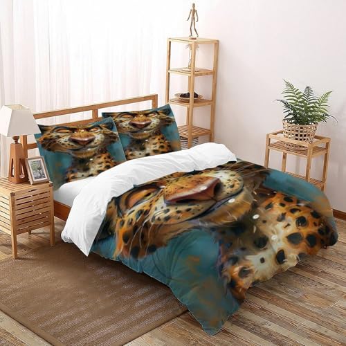 COVDKIDF Leopardenhemd Bettbezug Bettwäsche Animal Theme Wildlife Mit Kissenbezügen Betten Set Mit Reißverschluss Für Jungen Und Mädchen,Kinder Super King（260x220cm） von COVDKIDF