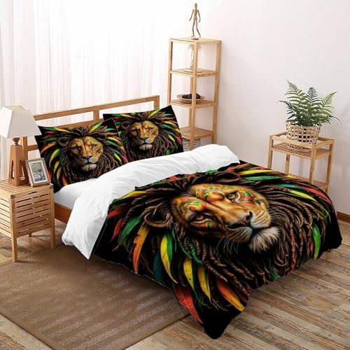 COVDKIDF Löwe bunt Bettwäsche Set 3 Teilig Für Jungen Und Mädchen 3D-Digitaldruck Animal Theme Microfaser Mit Reißverschluss Und Kissenbezug Double（200x200cm） von COVDKIDF