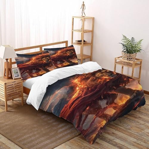 COVDKIDF Löwen-Feuer Bettwäsche-Sets 3-teilig Mit Kissenbezügen Animal Theme Betten Set Für Jugendliche Kinder Schlafzimmer Super King（260x220cm） von COVDKIDF