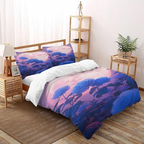COVDKIDF Mond Bettbezug Kinderbettwäsche Reißverschluss Mit Kissenbezug Betten Set Plant Illustration Für Jugendliche Kinder Schlafzimmer Super King（260x220cm） von COVDKIDF