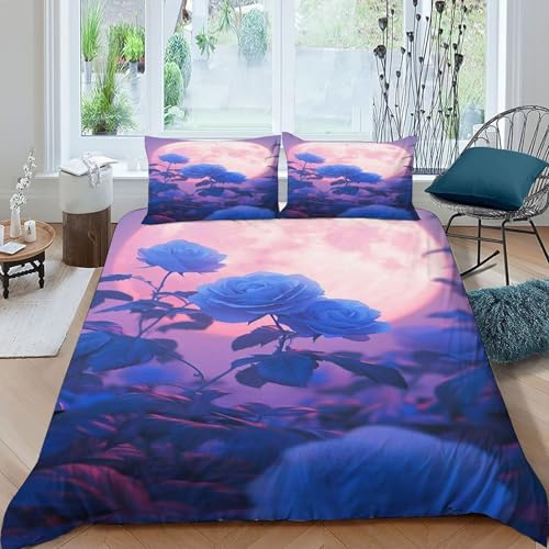 COVDKIDF Mond Bettbezug-Set 3 Teilig Für Jungen Und Mädchen 3D-Digitaldruck Plant Illustration Weiche Mikrofaser Mit Reißverschluss Und Kissenbezug King（220x240cm） von COVDKIDF