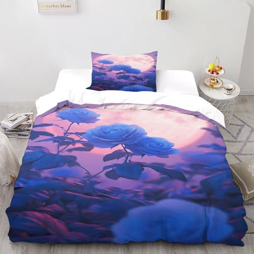 COVDKIDF Mond Bettwäsche-Sets 3 Teilig Für Jungen Und Mädchen 3D-Digitaldruck Plant Illustration Microfaser Mit Reißverschluss Und Kissenbezug Single（135x200cm） von COVDKIDF